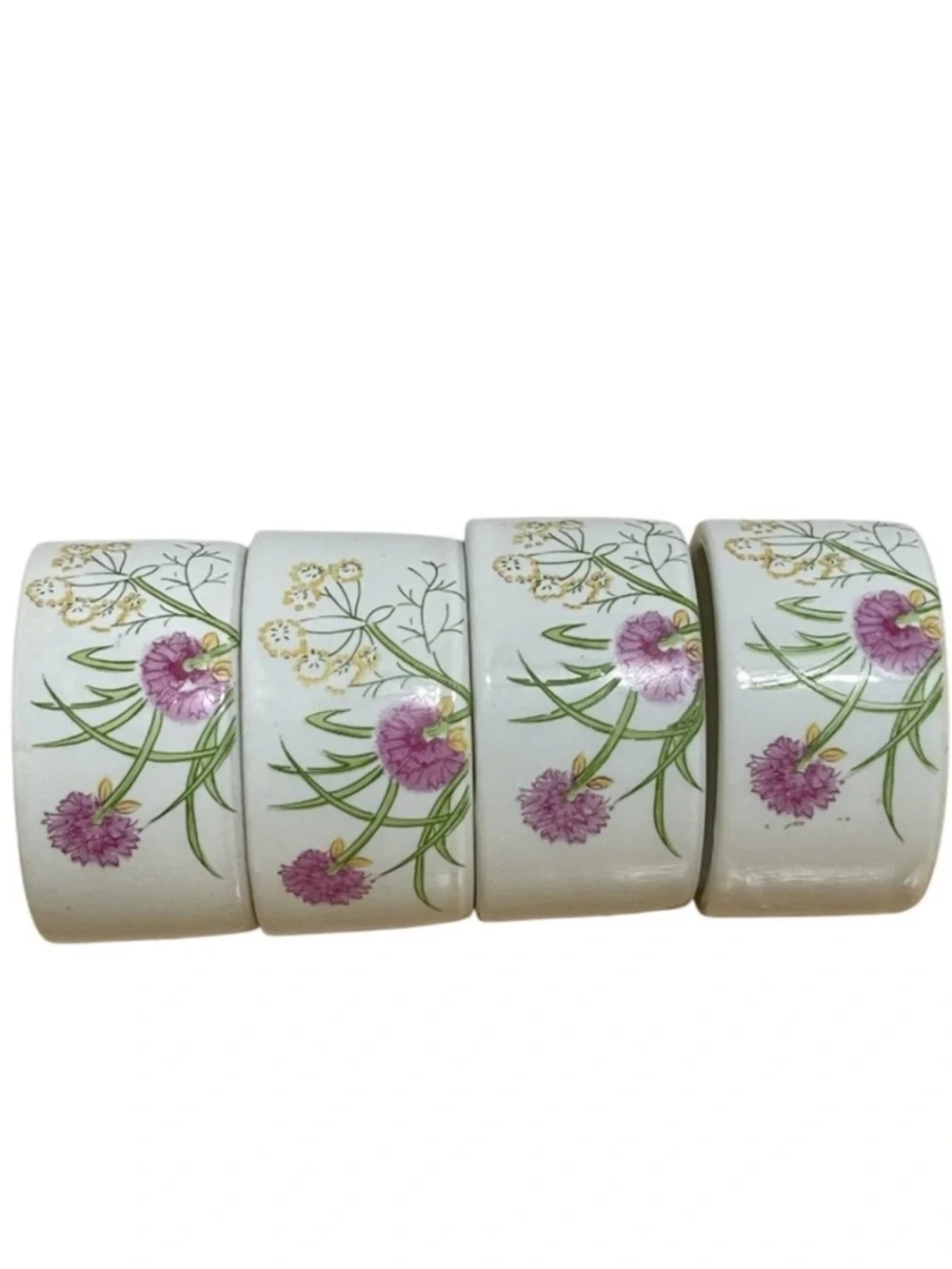 Vintage Herbs & Spices by Shafford Japan Porcelain Floral Napkin Rings Set of 4